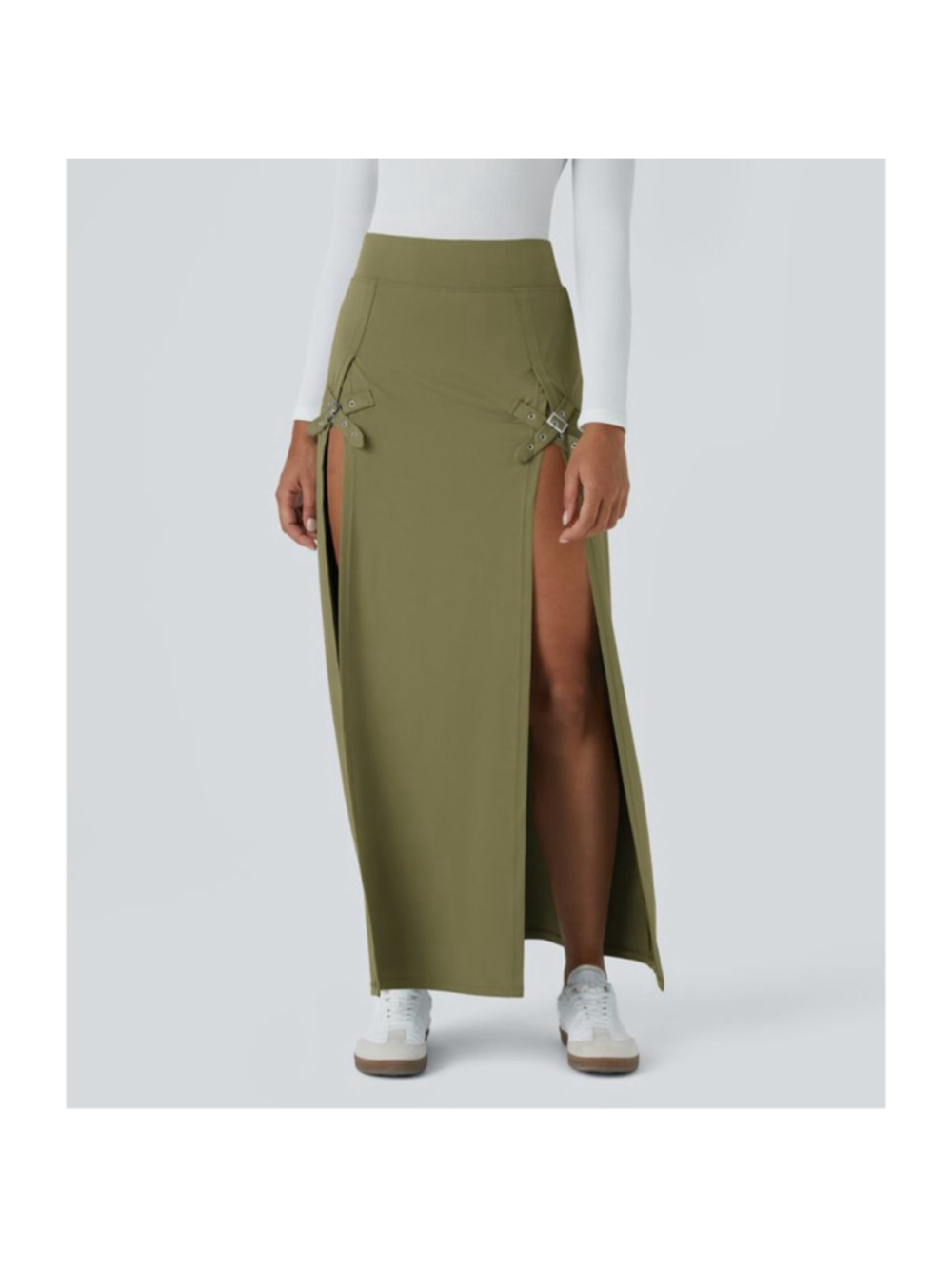 Halara High Waisted Decorative Buckle Split 2-in-1 Maxi Casual Skirt | Size S